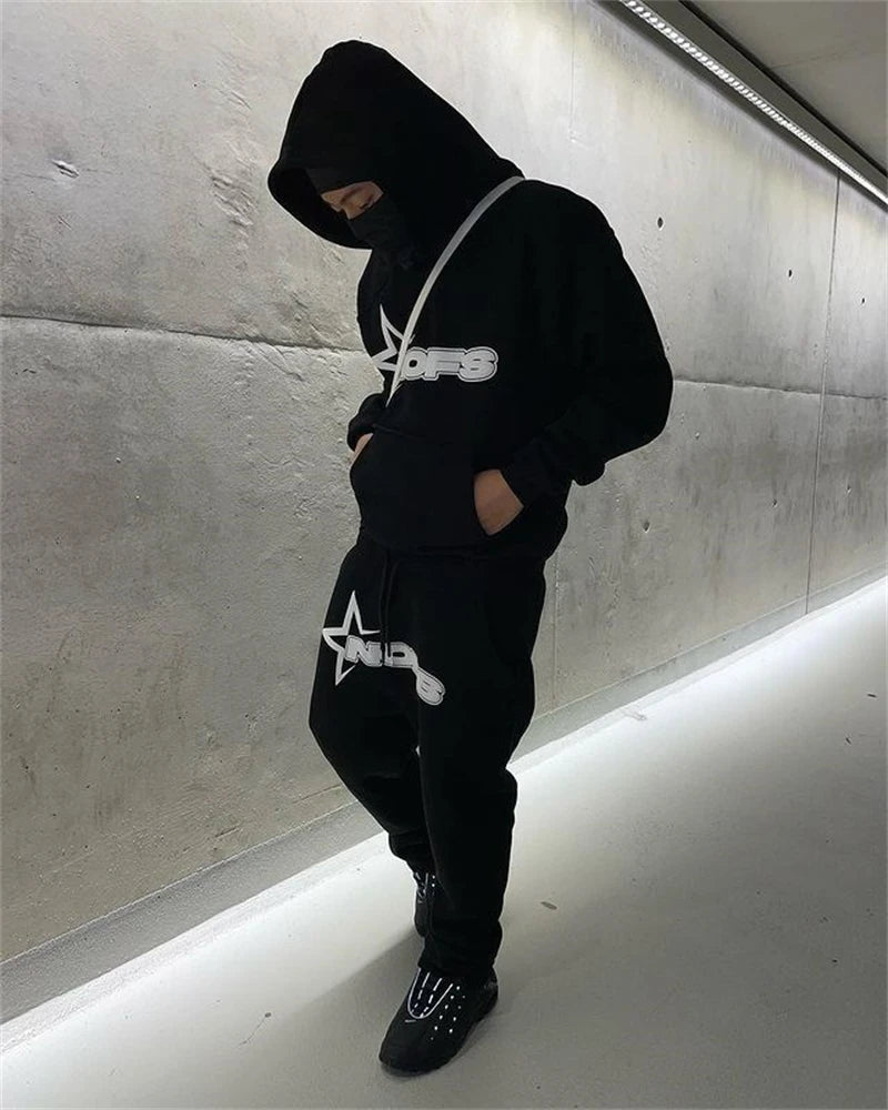 Y2K Hoodies Men Harajuku Hip Hop Letter Graphic Print Loose Sweatshirts 2024 Punk Rock Gothic Clothes Tops Goth Pants Streetwear