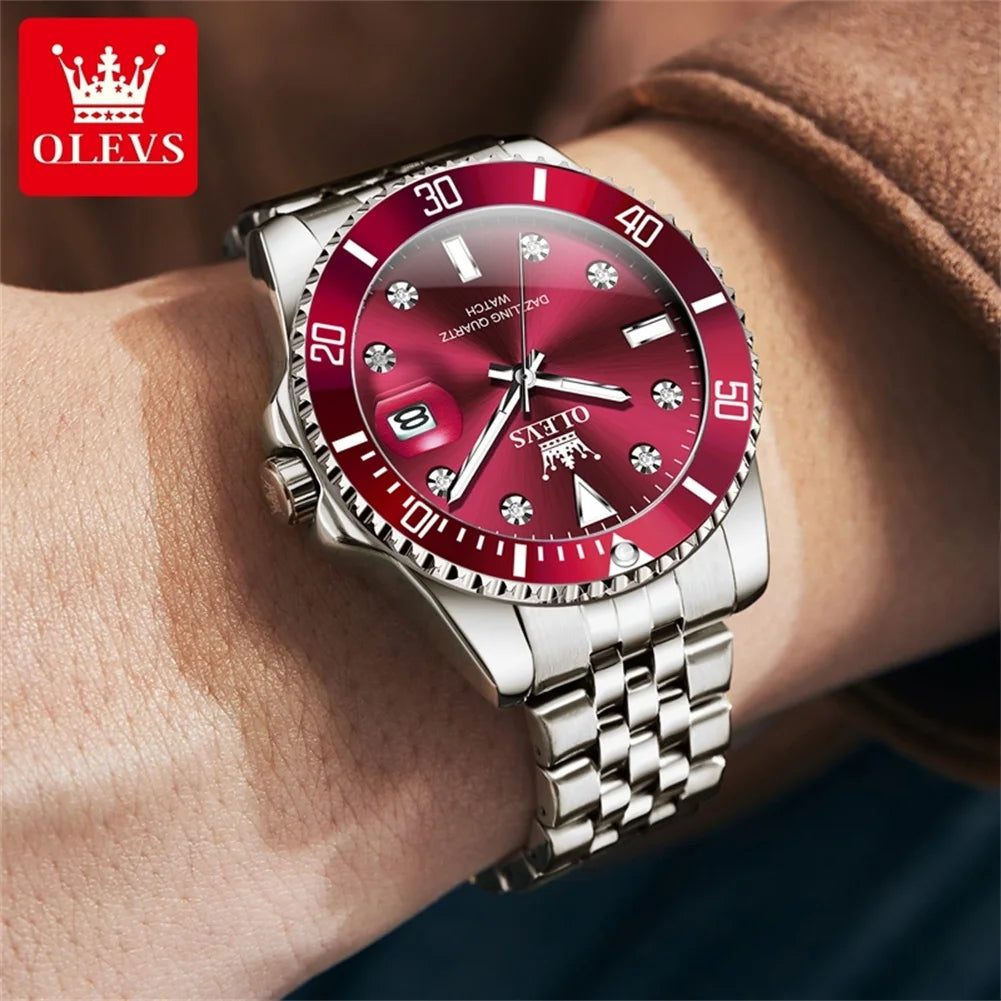 OLEVS 9809 Men Watch Luxury Brand Diving Quartz Men Watch Top Fashion Automatic Date Rotating Waterproof Dial Reloios Masculino