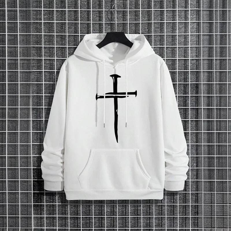 2025 Urban Streetwear Fashion Hip Hop Hooded Sweatshirt Male Trendy Street Style Hoody Cross Print Mens Casual Hoodies