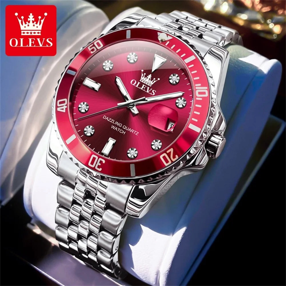 OLEVS 9809 Men Watch Luxury Brand Diving Quartz Men Watch Top Fashion Automatic Date Rotating Waterproof Dial Reloios Masculino