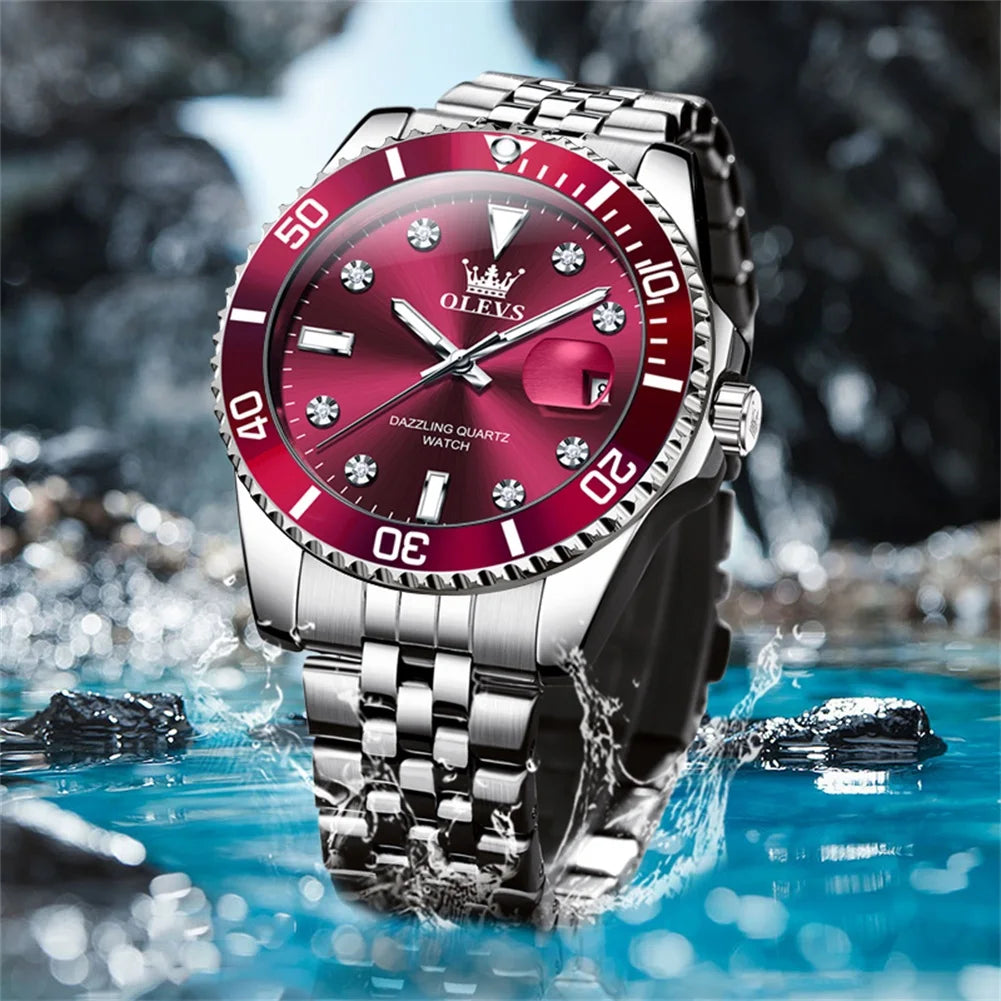 OLEVS 9809 Men Watch Luxury Brand Diving Quartz Men Watch Top Fashion Automatic Date Rotating Waterproof Dial Reloios Masculino