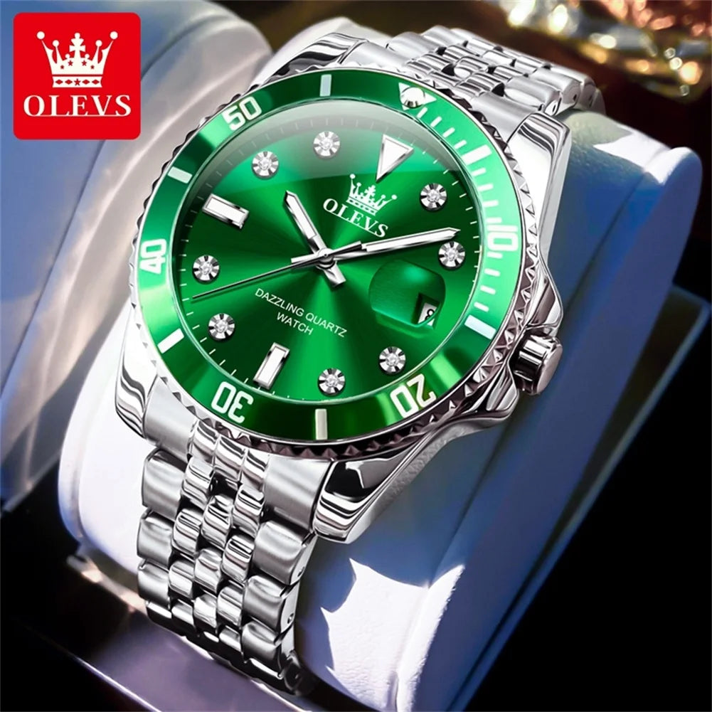 OLEVS 9809 Men Watch Luxury Brand Diving Quartz Men Watch Top Fashion Automatic Date Rotating Waterproof Dial Reloios Masculino
