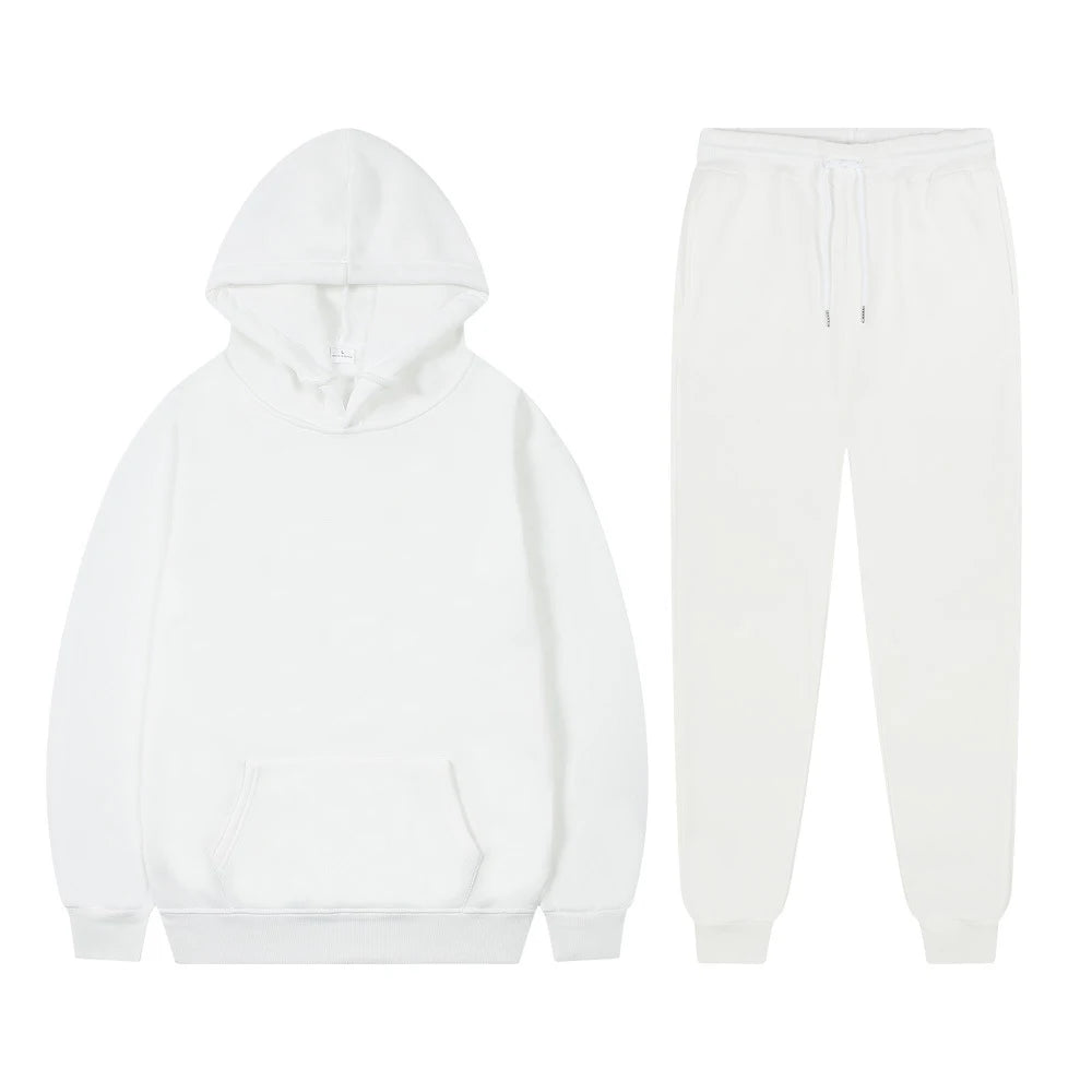 Men's Hoodie Sets Women Solid Color Sweatshirt Set Casual Long-sleeved Hoodies Pants Polar Fleece Two Piece Suits Y2k Sweatpants