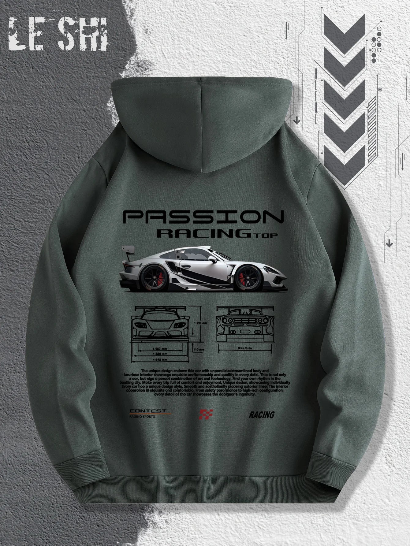 Passionate Racing Graphic Hoodie Featuring Race Cars and Sports Car Illustrations, Perfect for Everyday Wear