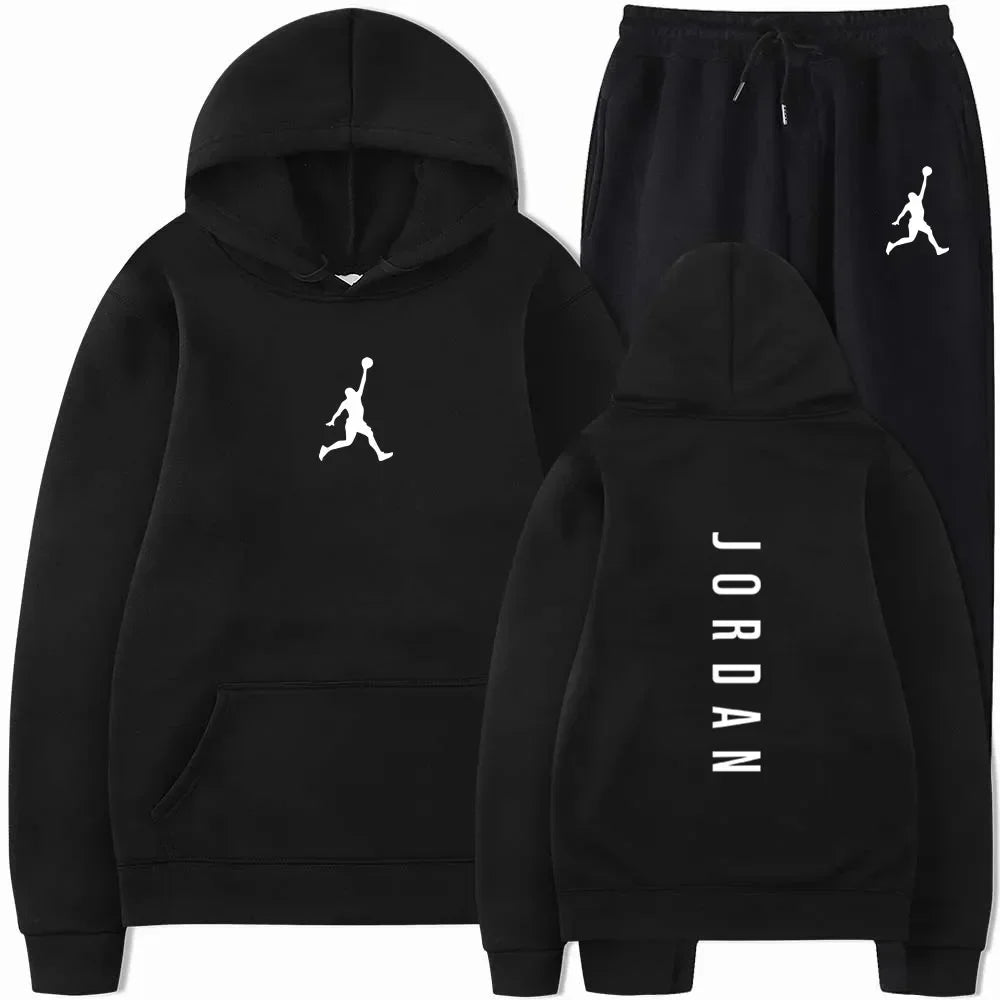 2025 Spring and autumn outdoor fitness basketball casual sportwear set fashion men's hooded jumper + jogging pants two-piece set