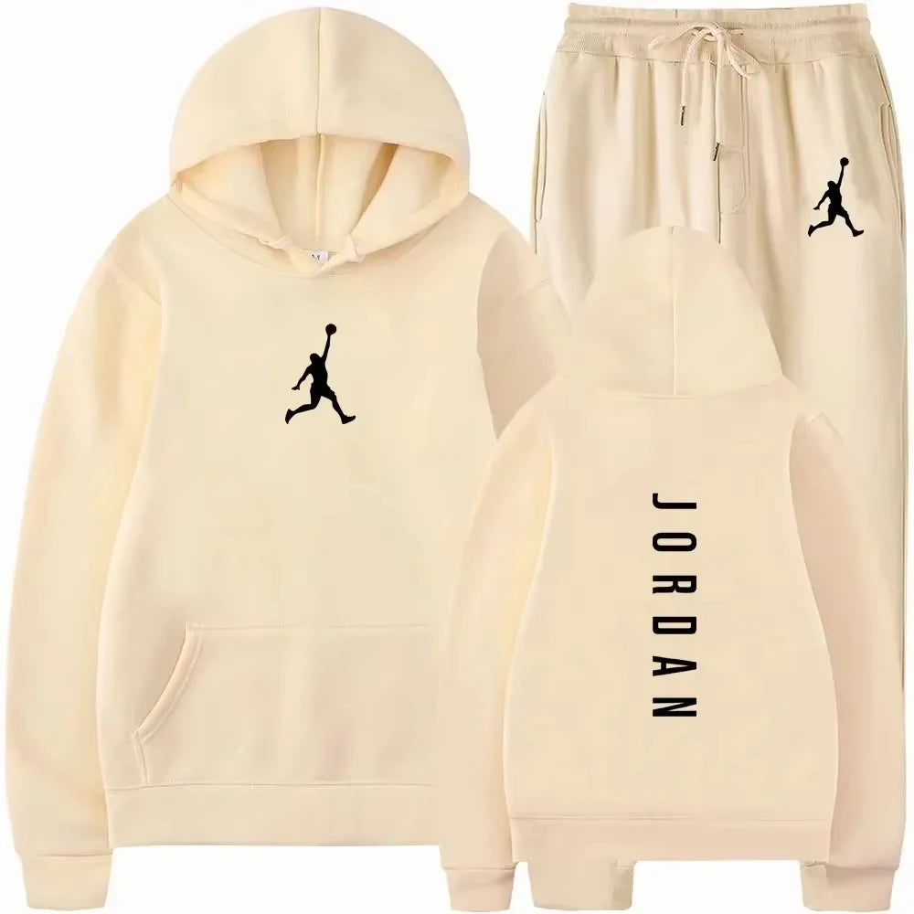 2025 Spring and autumn outdoor fitness basketball casual sportwear set fashion men's hooded jumper + jogging pants two-piece set