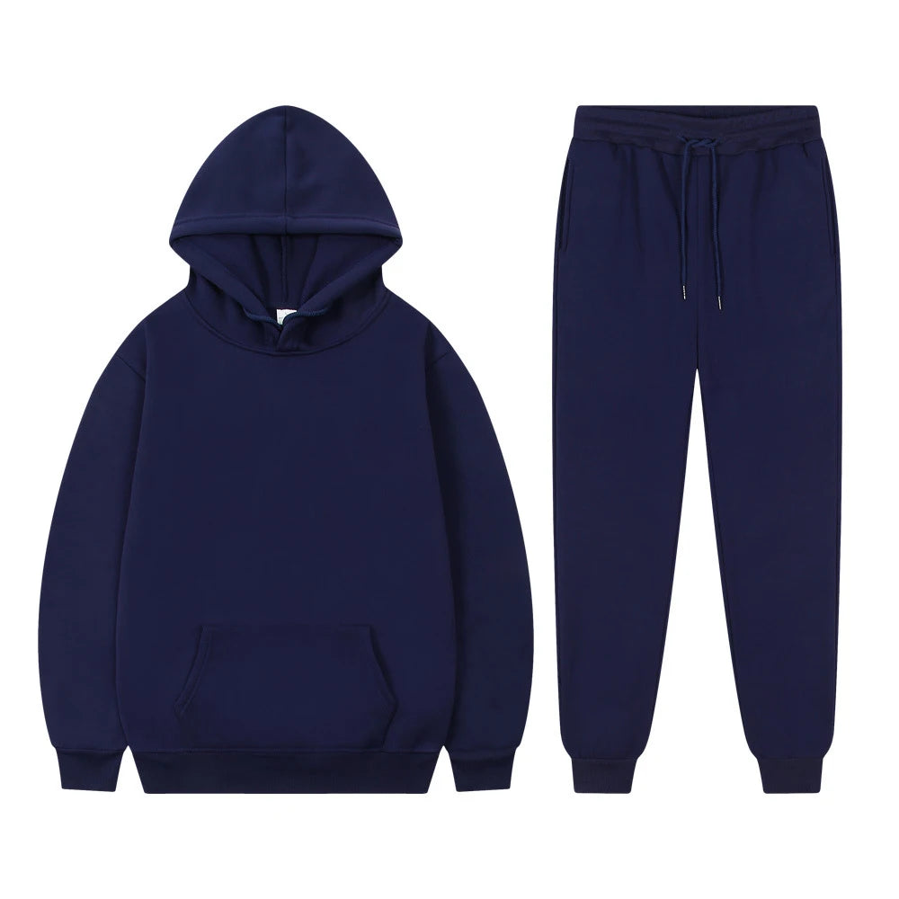 Men's Hoodie Sets Women Solid Color Sweatshirt Set Casual Long-sleeved Hoodies Pants Polar Fleece Two Piece Suits Y2k Sweatpants