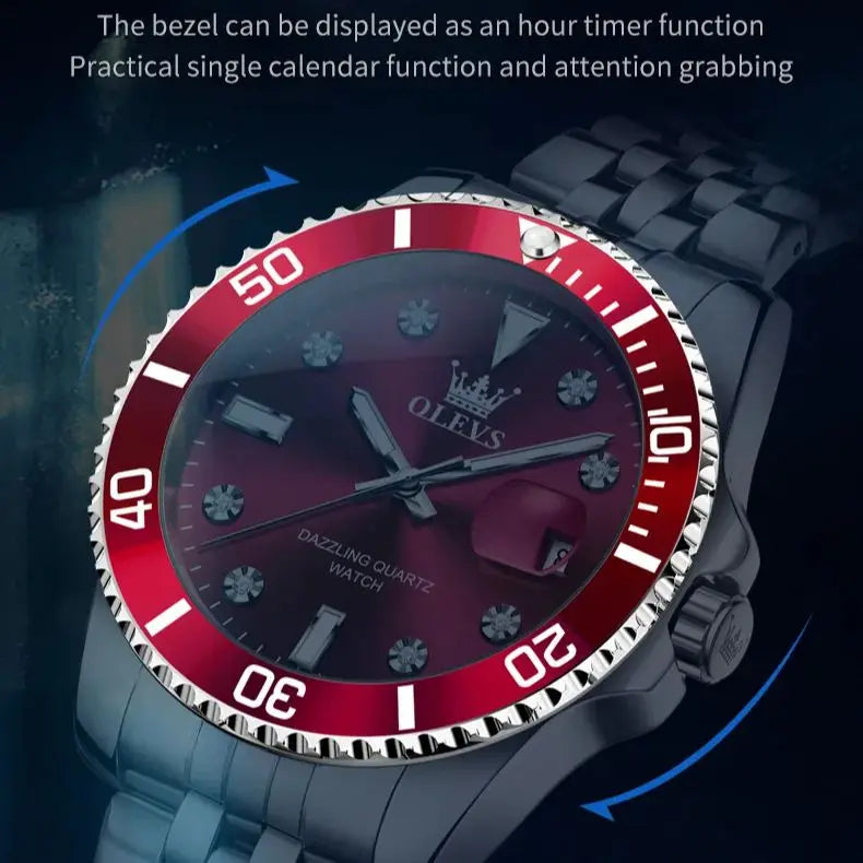 OLEVS 9809 Men Watch Luxury Brand Diving Quartz Men Watch Top Fashion Automatic Date Rotating Waterproof Dial Reloios Masculino