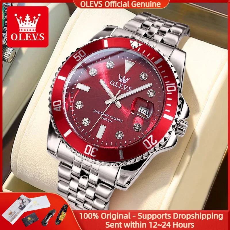 OLEVS 9809 Men Watch Luxury Brand Diving Quartz Men Watch Top Fashion Automatic Date Rotating Waterproof Dial Reloios Masculino