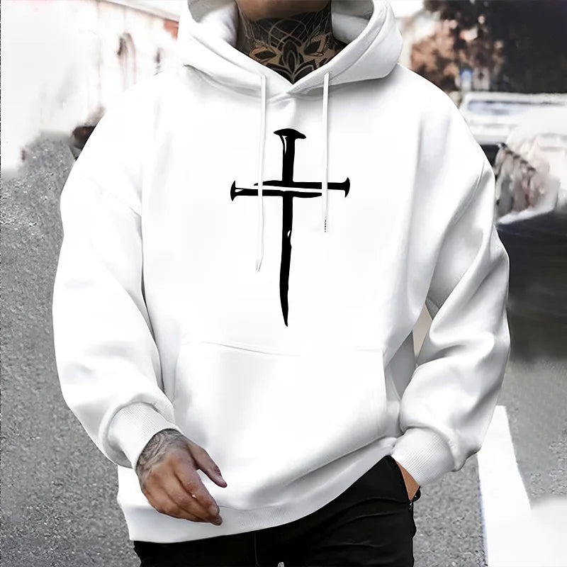 2025 Urban Streetwear Fashion Hip Hop Hooded Sweatshirt Male Trendy Street Style Hoody Cross Print Mens Casual Hoodies