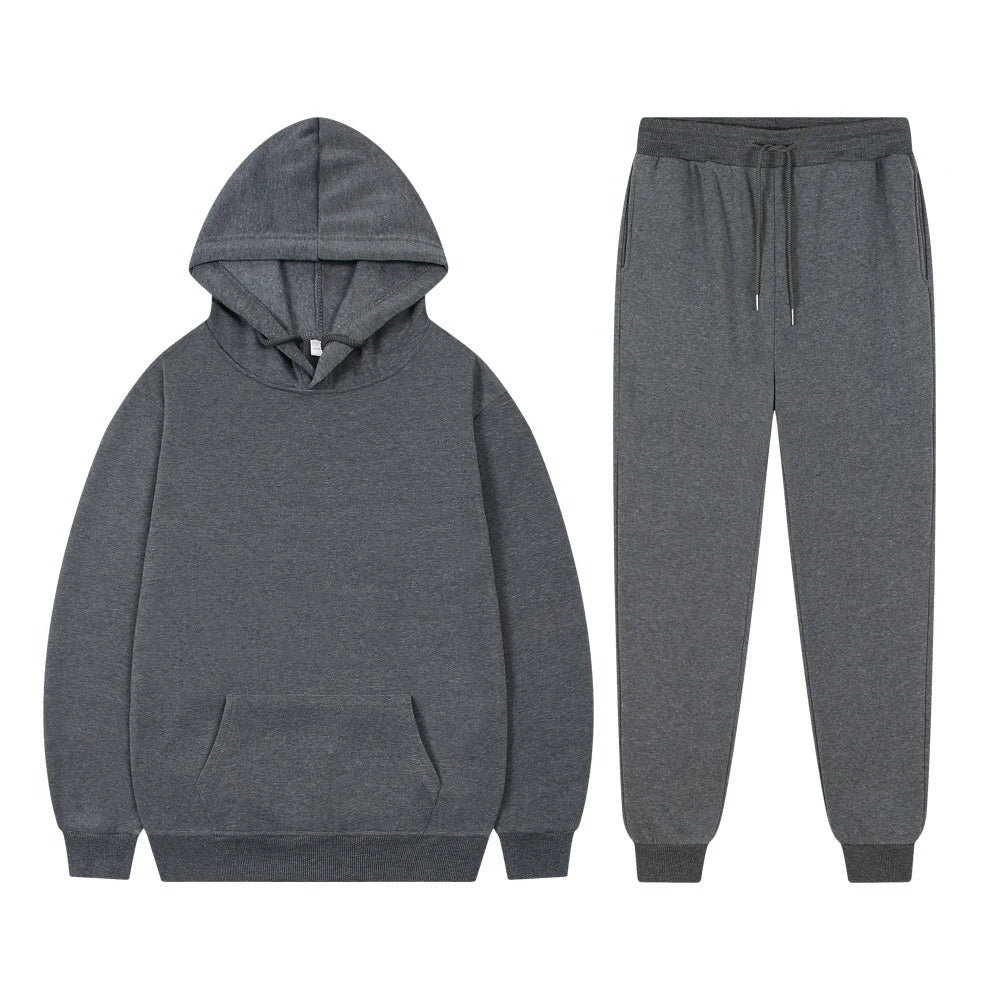 Men's Hoodie Sets Women Solid Color Sweatshirt Set Casual Long-sleeved Hoodies Pants Polar Fleece Two Piece Suits Y2k Sweatpants
