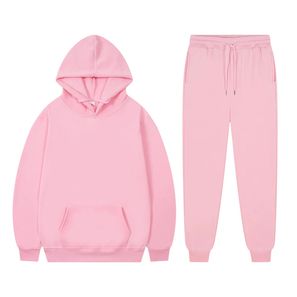 Men's Hoodie Sets Women Solid Color Sweatshirt Set Casual Long-sleeved Hoodies Pants Polar Fleece Two Piece Suits Y2k Sweatpants