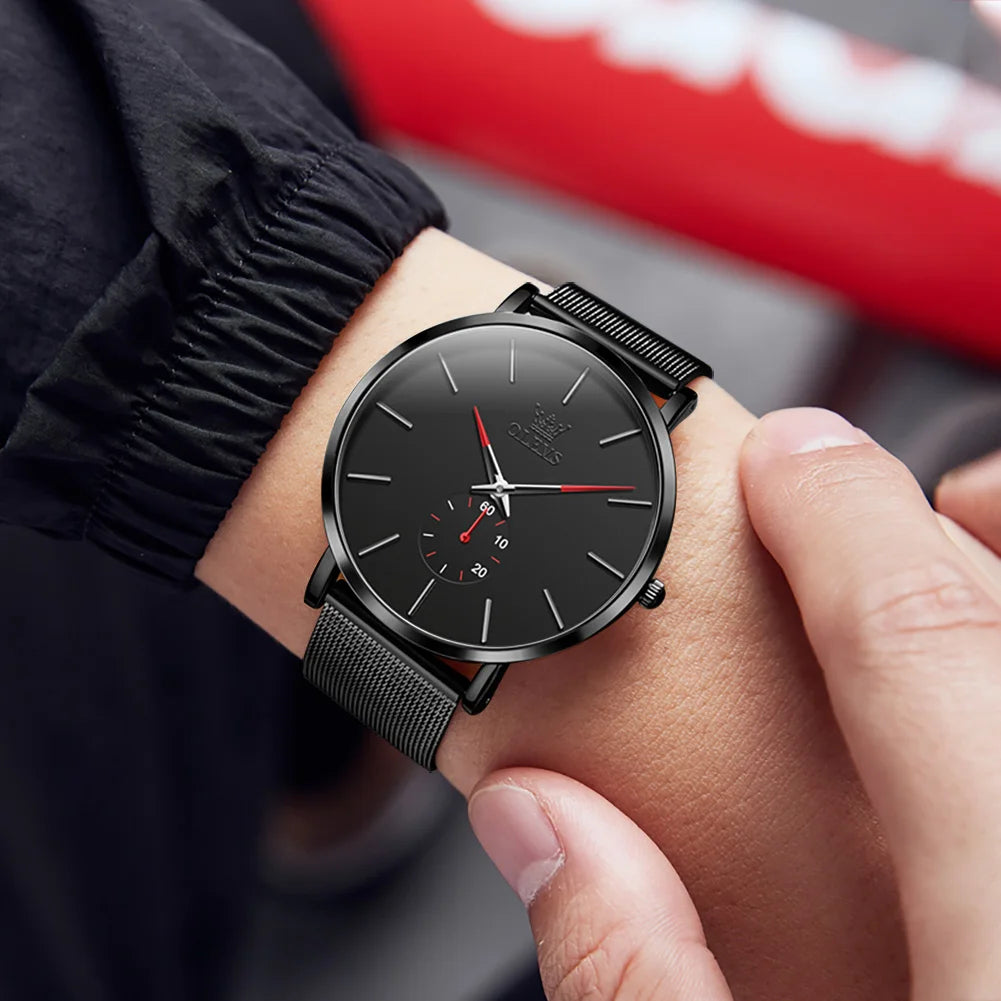 OLEVS 9954 Men's Quartz Watch Ultra Thin 7.5mm Waterproof Minimalist Luminous Business Wristwatch with Mesh Strap