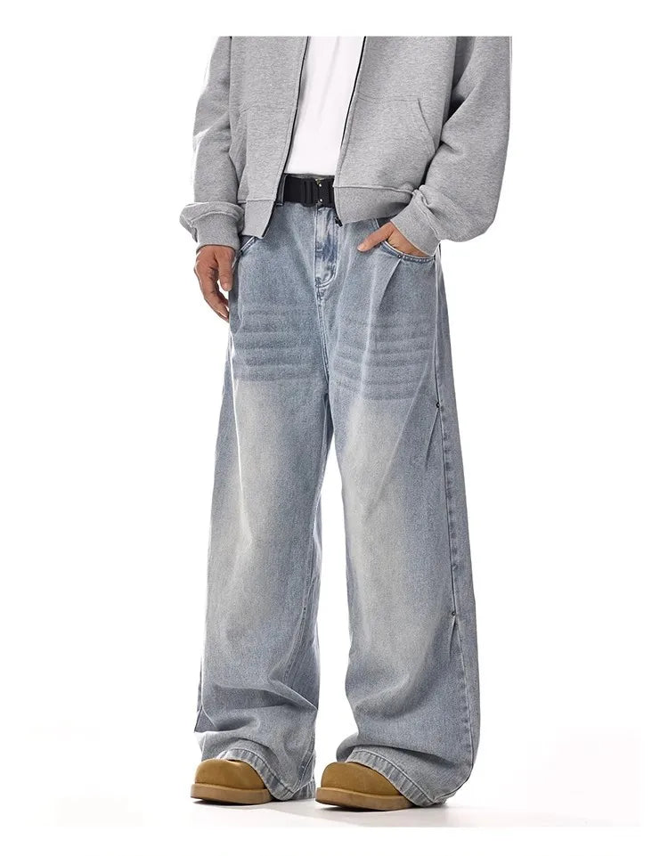 Men's Baggy Jeans Unisex Y2K Trendy Casual Wide-Leg Denim Pants Quality High Street Oversize Trousers American Style Streetwear