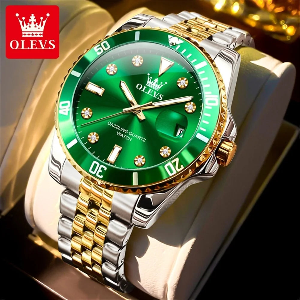 OLEVS 9809 Men Watch Luxury Brand Diving Quartz Men Watch Top Fashion Automatic Date Rotating Waterproof Dial Reloios Masculino