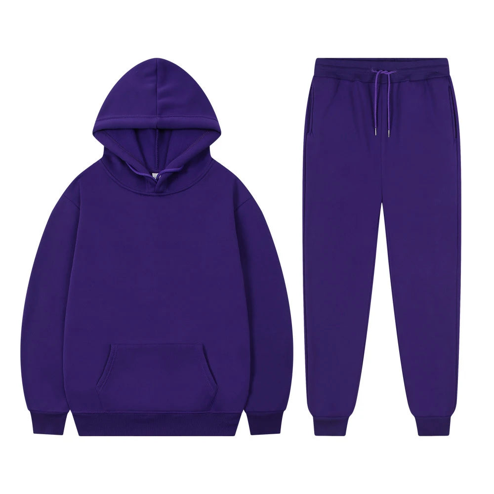 Men's Hoodie Sets Women Solid Color Sweatshirt Set Casual Long-sleeved Hoodies Pants Polar Fleece Two Piece Suits Y2k Sweatpants