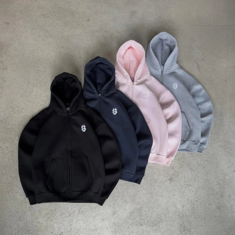 Y2K Cotton Sweatshirt oversized clothes Two Piece Men Women Hip hop streetwear Embroidery Net Red Fashion Pants Set Sportswear