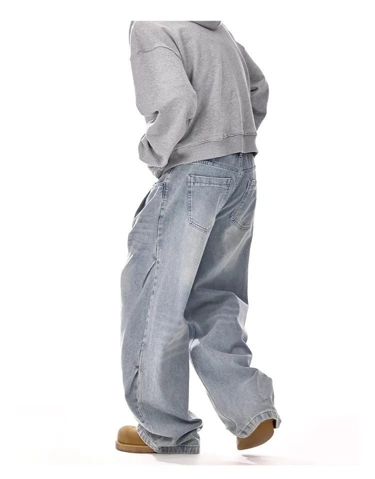 Men's Baggy Jeans Unisex Y2K Trendy Casual Wide-Leg Denim Pants Quality High Street Oversize Trousers American Style Streetwear