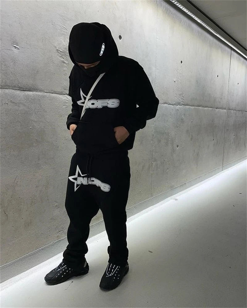 Y2K Hoodies Men Harajuku Hip Hop Letter Graphic Print Loose Sweatshirts 2024 Punk Rock Gothic Clothes Tops Goth Pants Streetwear