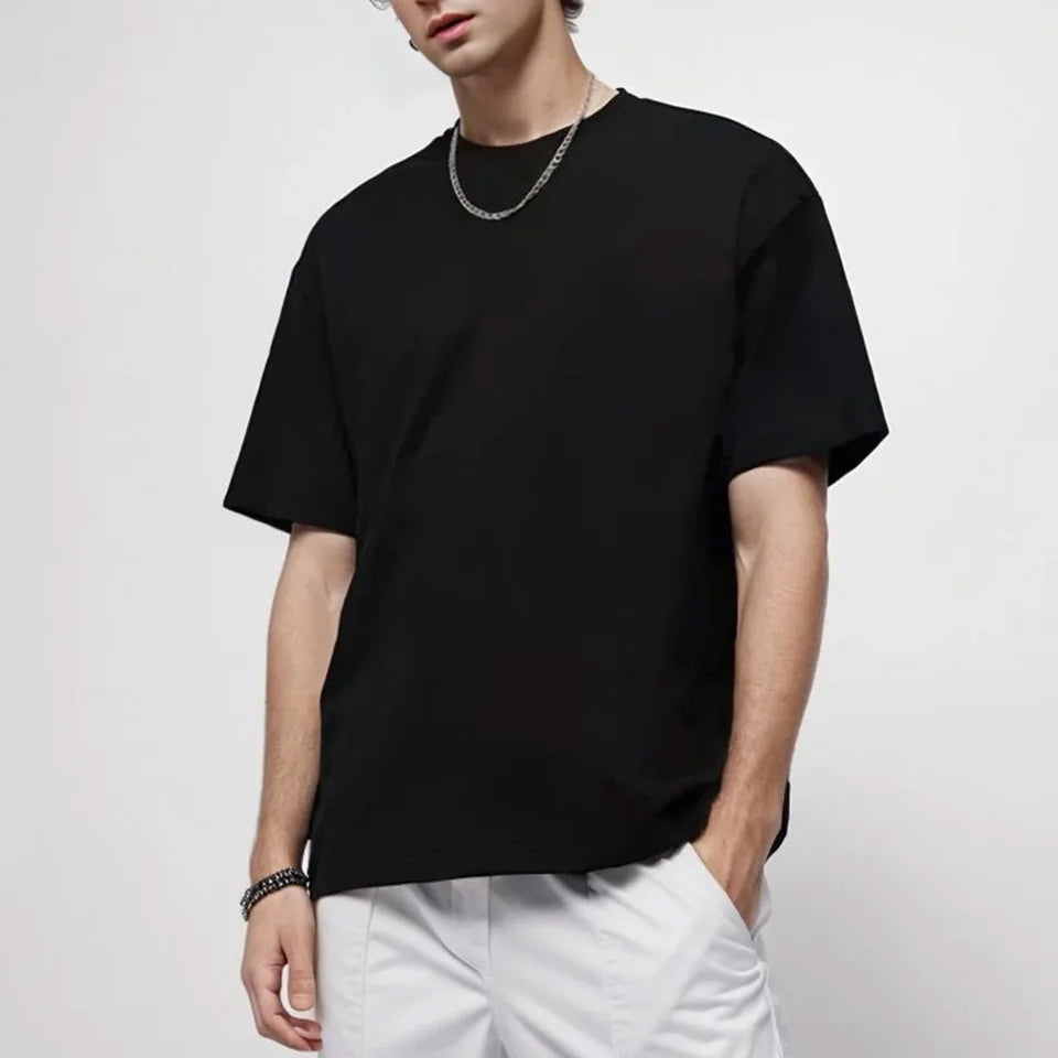 100% pure cotton summer high-end brand men's short sleeve round neck fashionable style half sleeved top breathable T-shirt