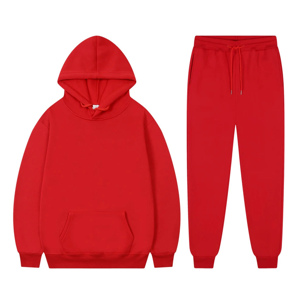 Men's Hoodie Sets Women Solid Color Sweatshirt Set Casual Long-sleeved Hoodies Pants Polar Fleece Two Piece Suits Y2k Sweatpants