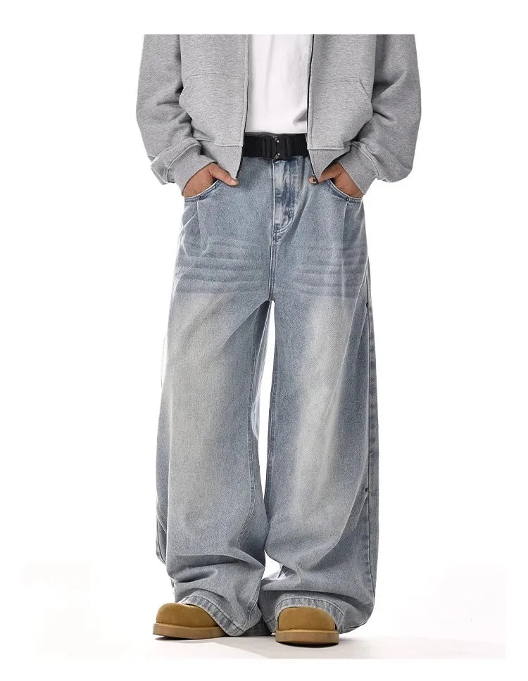 Men's Baggy Jeans Unisex Y2K Trendy Casual Wide-Leg Denim Pants Quality High Street Oversize Trousers American Style Streetwear