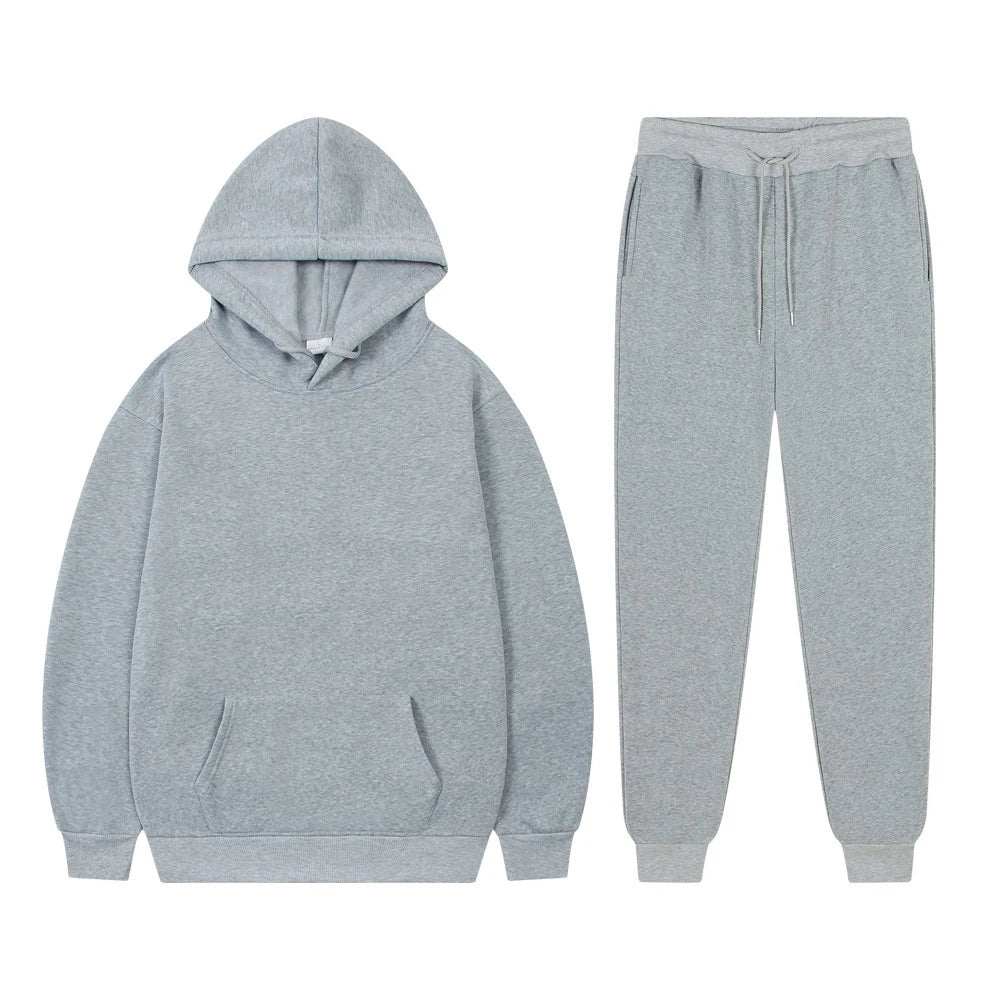 Men's Hoodie Sets Women Solid Color Sweatshirt Set Casual Long-sleeved Hoodies Pants Polar Fleece Two Piece Suits Y2k Sweatpants