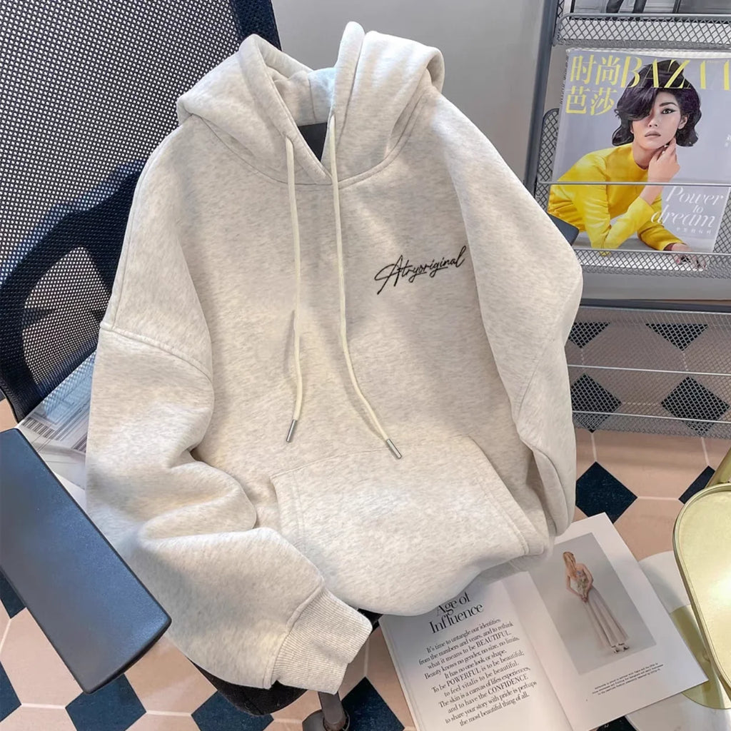White Gray Letter Print Hooded Hoodie Men Women Autumn Winter 2025 New Fashion Loose Casual Y2K Tops Men Cotton Warm Sweatshirt