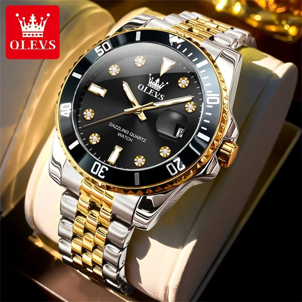 OLEVS 9809 Men Watch Luxury Brand Diving Quartz Men Watch Top Fashion Automatic Date Rotating Waterproof Dial Reloios Masculino