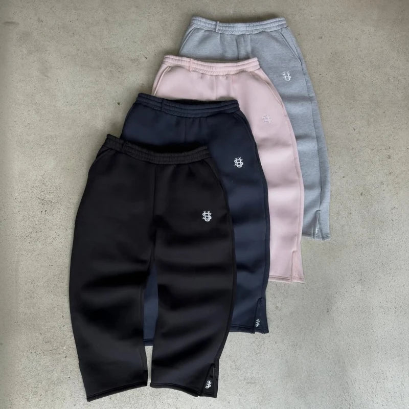 Y2K Cotton Sweatshirt oversized clothes Two Piece Men Women Hip hop streetwear Embroidery Net Red Fashion Pants Set Sportswear