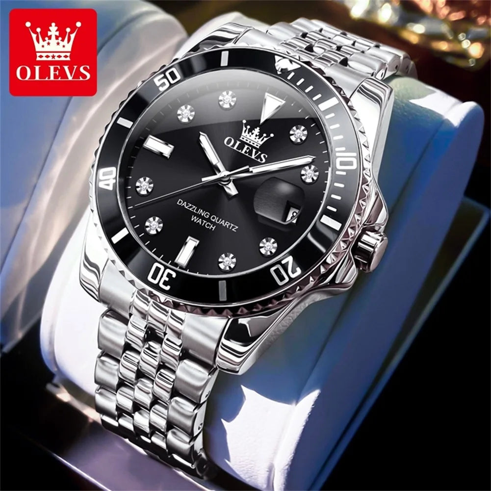 OLEVS 9809 Men Watch Luxury Brand Diving Quartz Men Watch Top Fashion Automatic Date Rotating Waterproof Dial Reloios Masculino