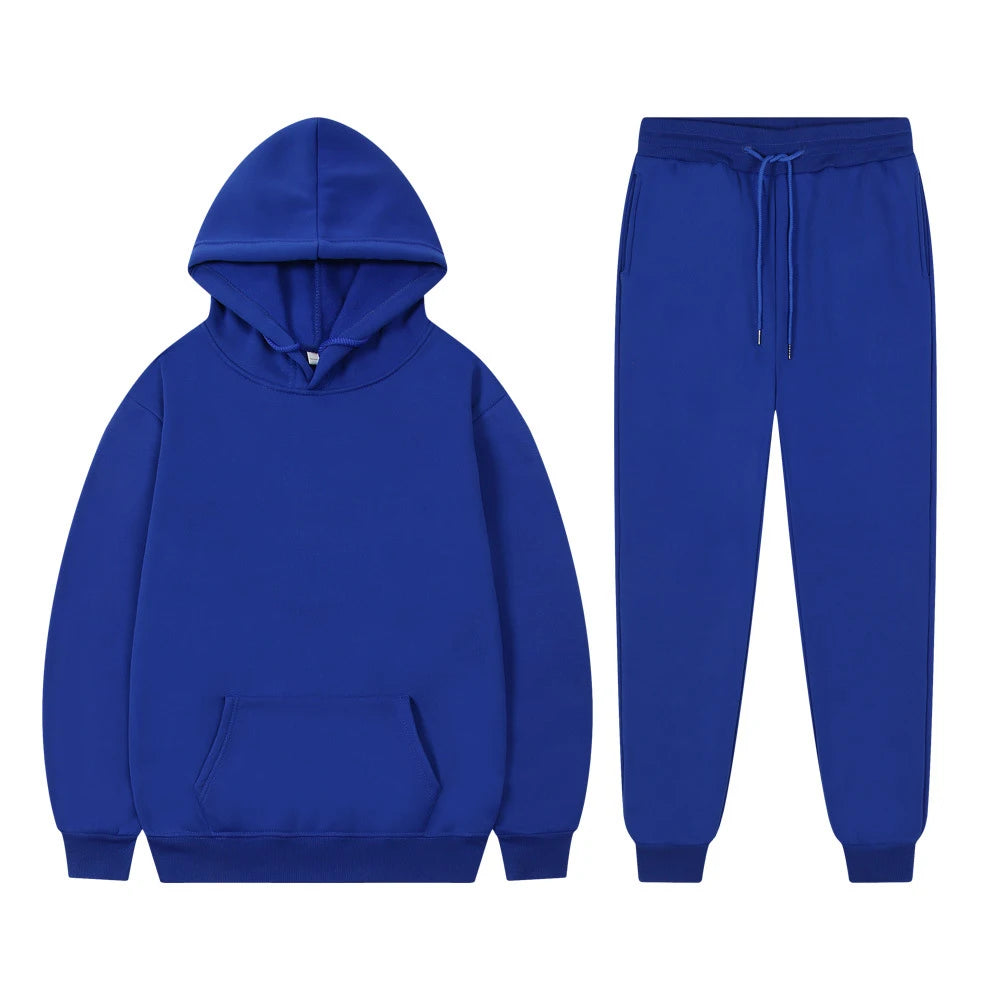 Men's Hoodie Sets Women Solid Color Sweatshirt Set Casual Long-sleeved Hoodies Pants Polar Fleece Two Piece Suits Y2k Sweatpants