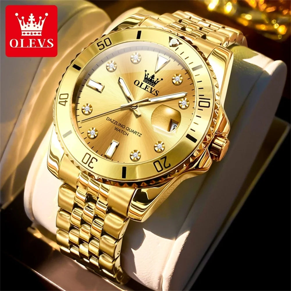 OLEVS 9809 Men Watch Luxury Brand Diving Quartz Men Watch Top Fashion Automatic Date Rotating Waterproof Dial Reloios Masculino
