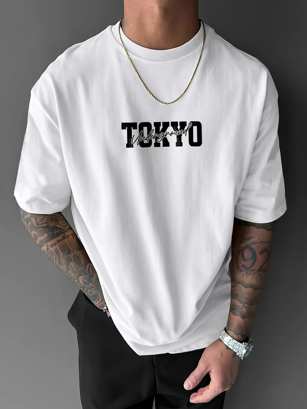 Men's short-sleeved t-shirt, printed with racing cars English graphics loose fit fashionable casual round neck top spring summer
