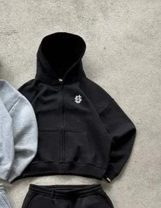 2025 Y2K Oversized Hoodie Zipper Embroidery Sweatshirt with Hood for Men and Women Harajuku Fashion Pants 2pcs Sets Sweatshirt