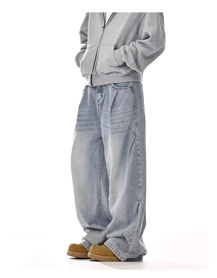 Men's Baggy Jeans Unisex Y2K Trendy Casual Wide-Leg Denim Pants Quality High Street Oversize Trousers American Style Streetwear