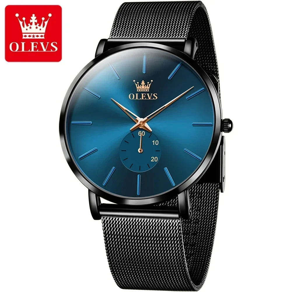 OLEVS 9954 Men's Quartz Watch Ultra Thin 7.5mm Waterproof Minimalist Luminous Business Wristwatch with Mesh Strap
