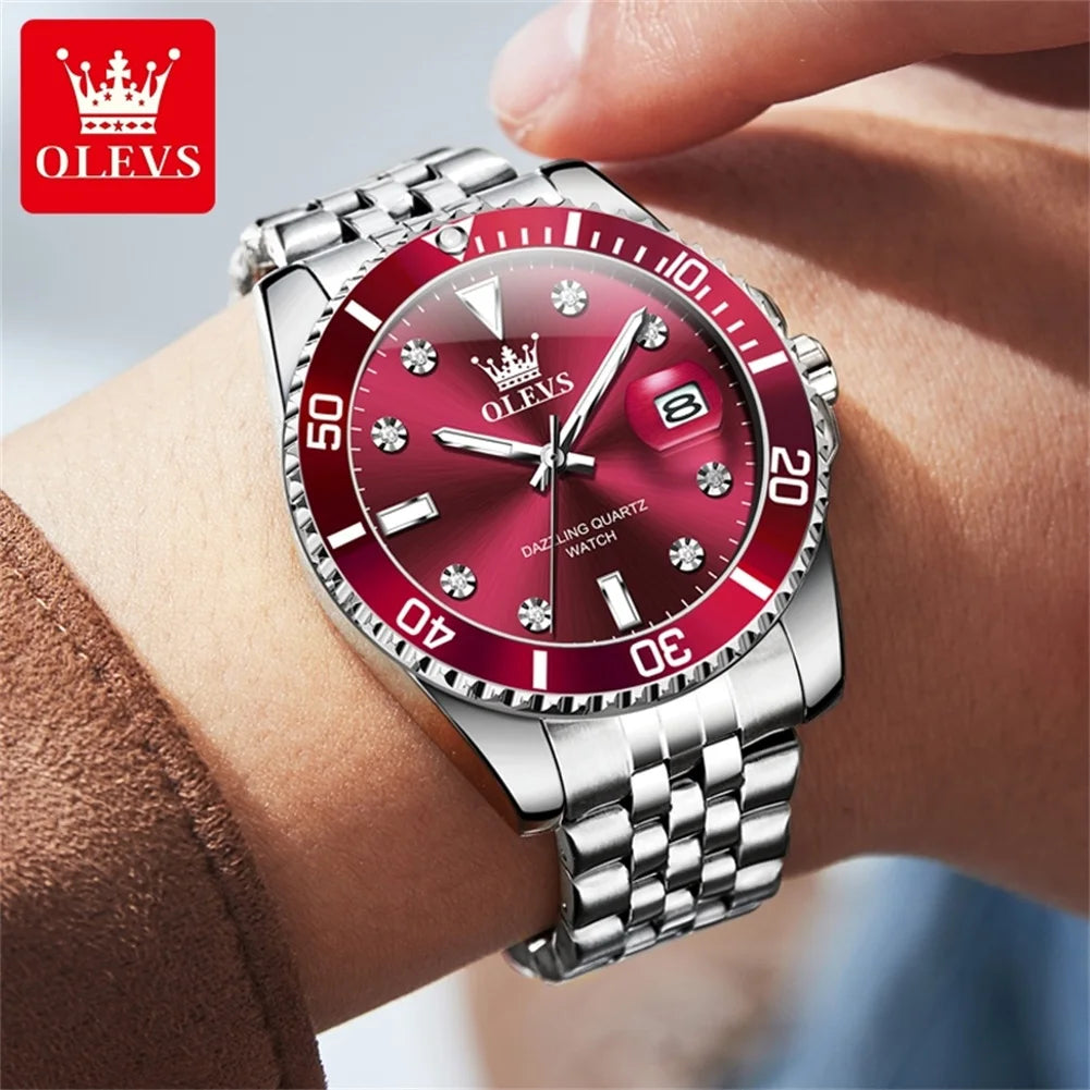 OLEVS 9809 Men Watch Luxury Brand Diving Quartz Men Watch Top Fashion Automatic Date Rotating Waterproof Dial Reloios Masculino