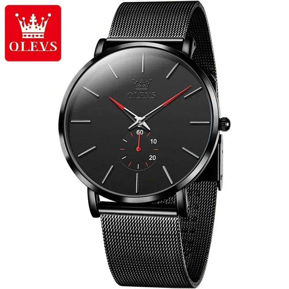 OLEVS 9954 Men's Quartz Watch Ultra Thin 7.5mm Waterproof Minimalist Luminous Business Wristwatch with Mesh Strap