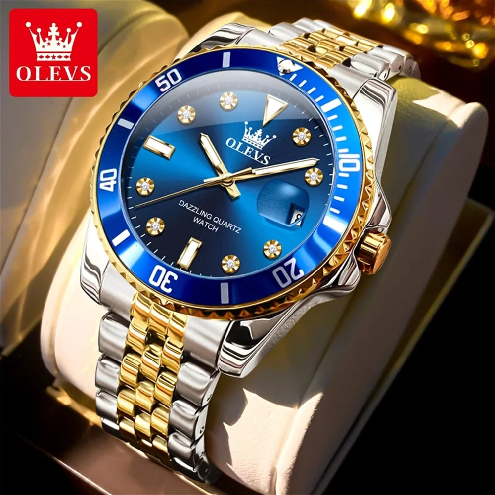 OLEVS 9809 Men Watch Luxury Brand Diving Quartz Men Watch Top Fashion Automatic Date Rotating Waterproof Dial Reloios Masculino
