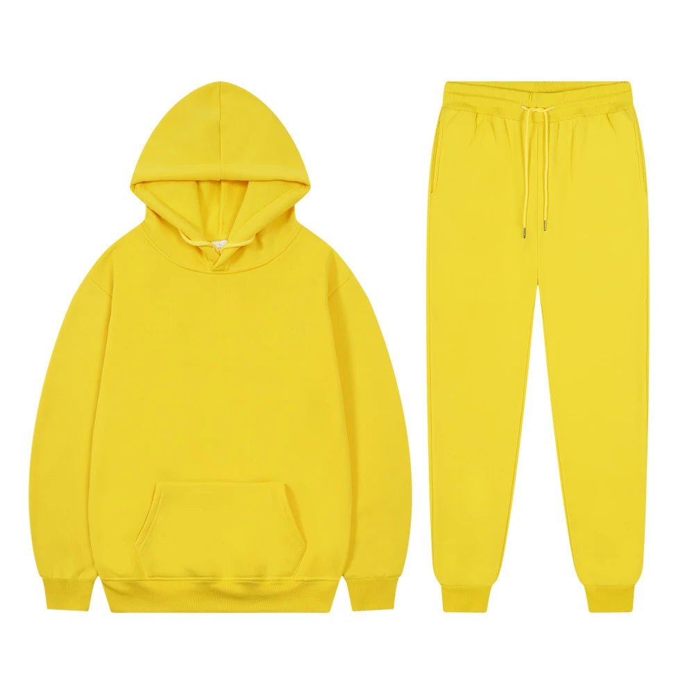 Men's Hoodie Sets Women Solid Color Sweatshirt Set Casual Long-sleeved Hoodies Pants Polar Fleece Two Piece Suits Y2k Sweatpants