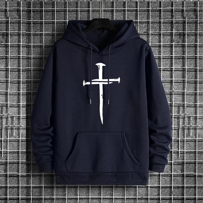 2025 Urban Streetwear Fashion Hip Hop Hooded Sweatshirt Male Trendy Street Style Hoody Cross Print Mens Casual Hoodies