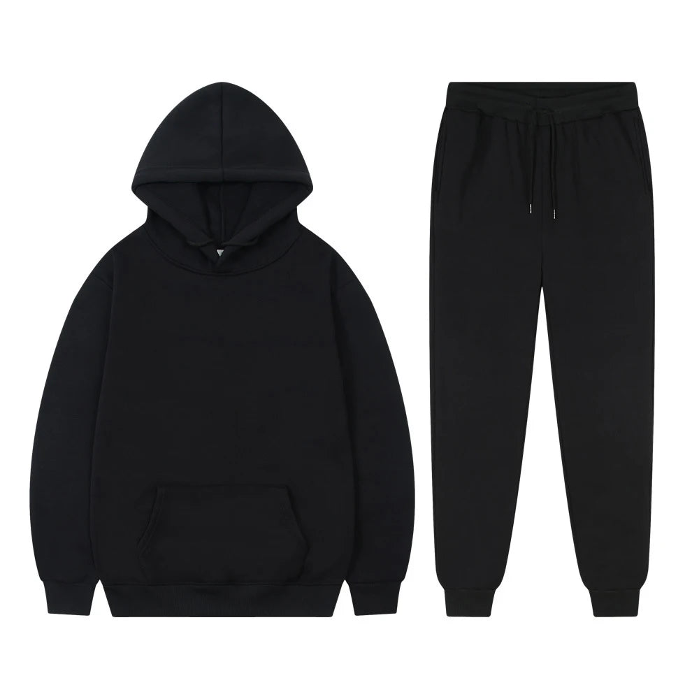 Men's Hoodie Sets Women Solid Color Sweatshirt Set Casual Long-sleeved Hoodies Pants Polar Fleece Two Piece Suits Y2k Sweatpants